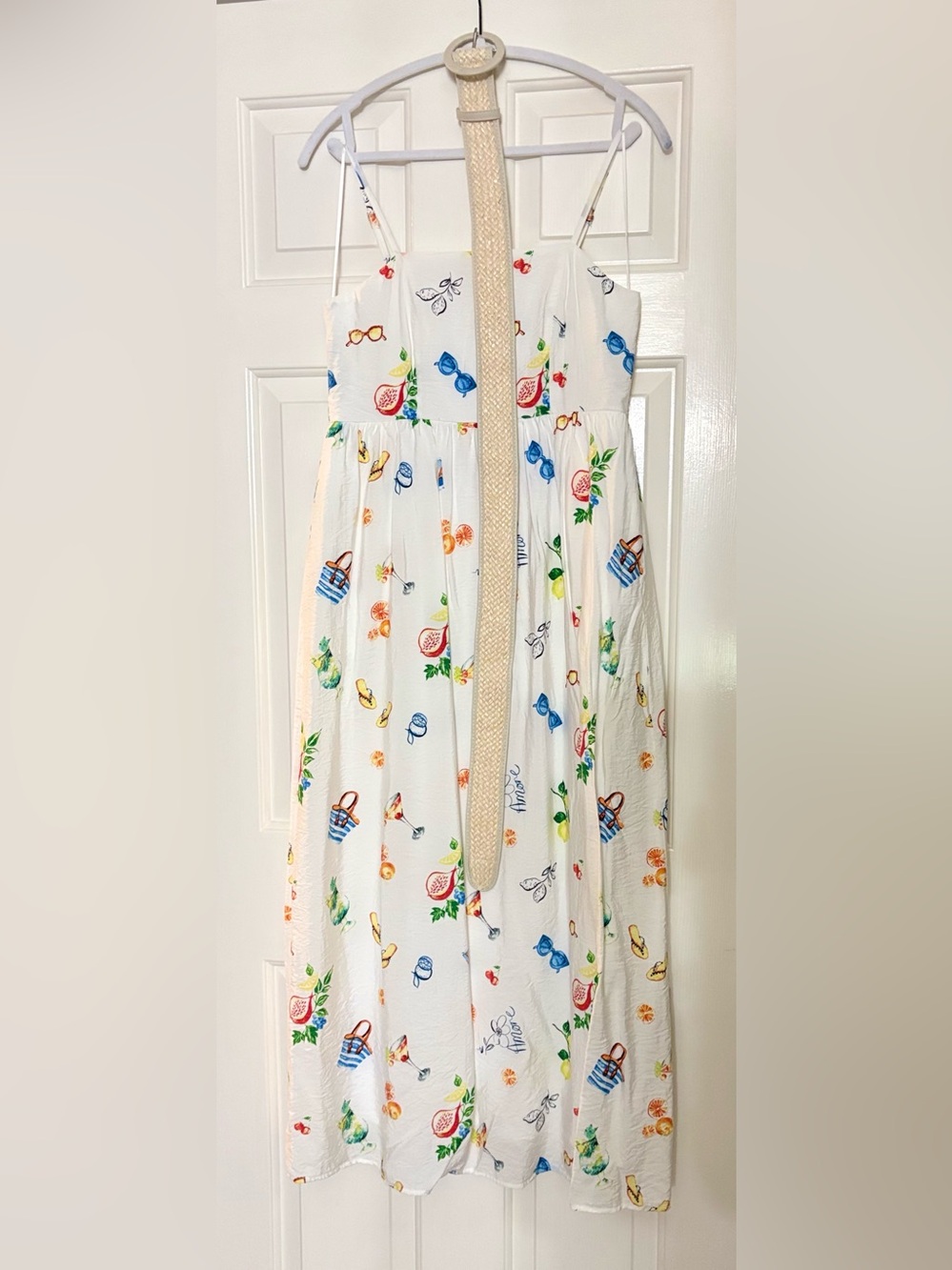Rachel Zoe White Floral Smocked Spaghetti Strap Dress
